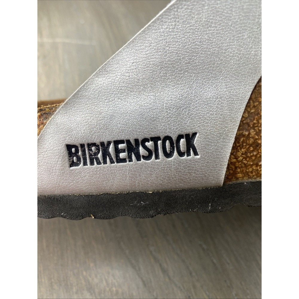 Birkenstock Gizeh Silver Metallic Birko-Flor Thong Sandals Women 39 US8 M6 - Picture 9 of 9
